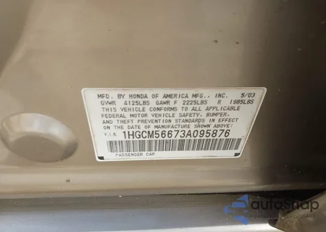 2003 Honda Accord 2.4 Ex z USA, uszkodzony, nr VIN 1HGCM56673A095876